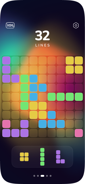 Game screen, dark theme, score 32 lines